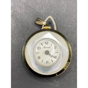 Vintage Marcel Swiss Made Wind Up Pendant Pocket Watch Gold Tone Old White Dial